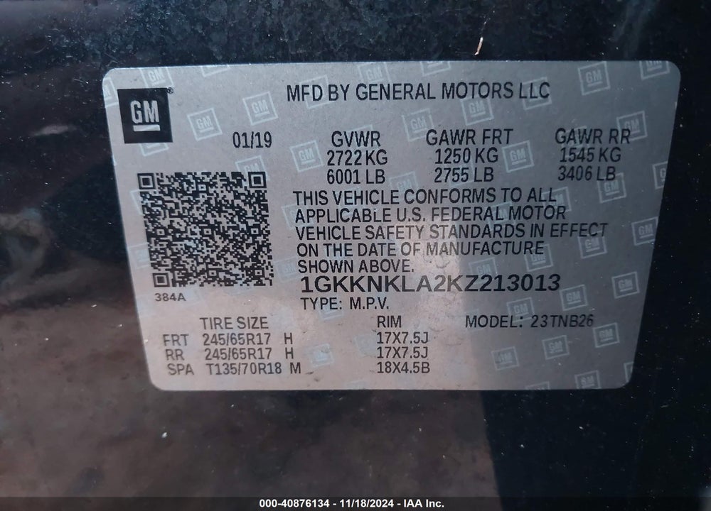 2019 GMC ACADIA SLE-1 VIN: 1GKKNKLA2KZ213013