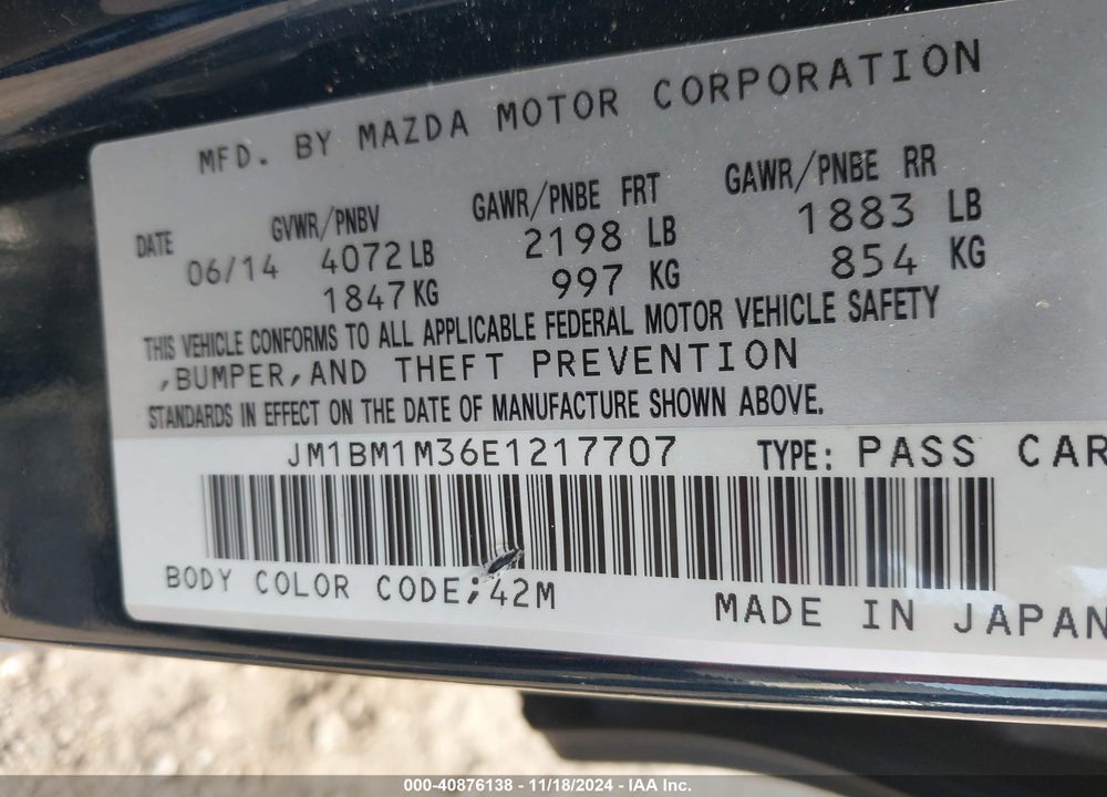 2014 MAZDA 3 S GRAND TOURING VIN: JM1BM1M36E1217707