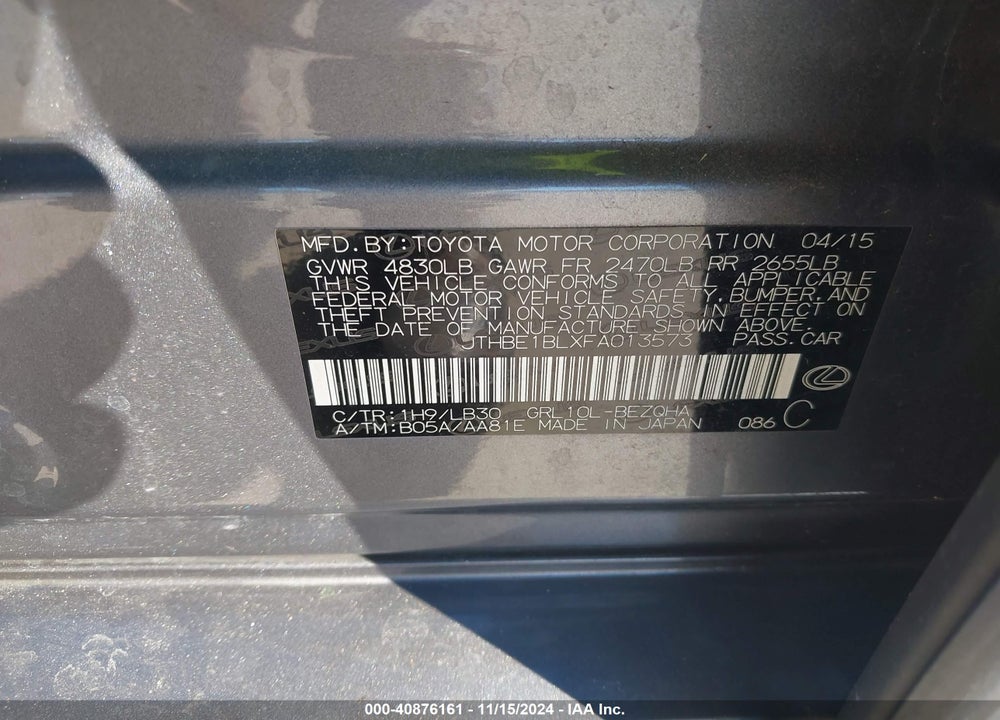 2015 LEXUS GS 350 VIN: JTHBE1BLXFA013573