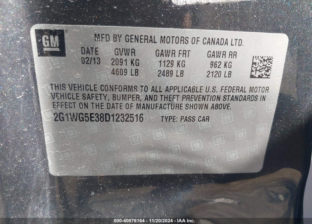 2013 CHEVROLET IMPALA LT VIN: 2G1WG5E38D1232516