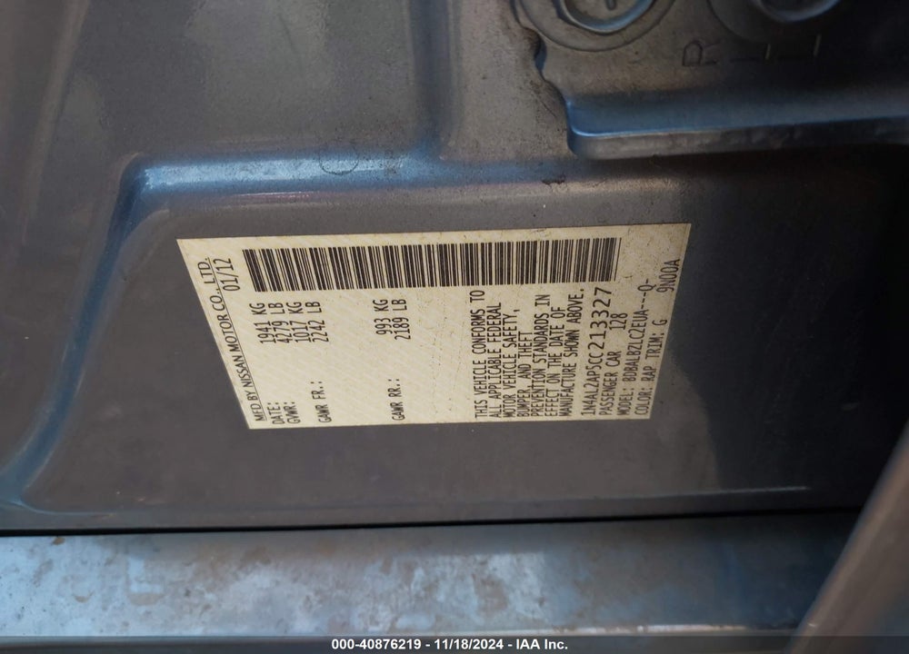 2012 NISSAN ALTIMA 2.5 S VIN: 1N4AL2AP5CC213327