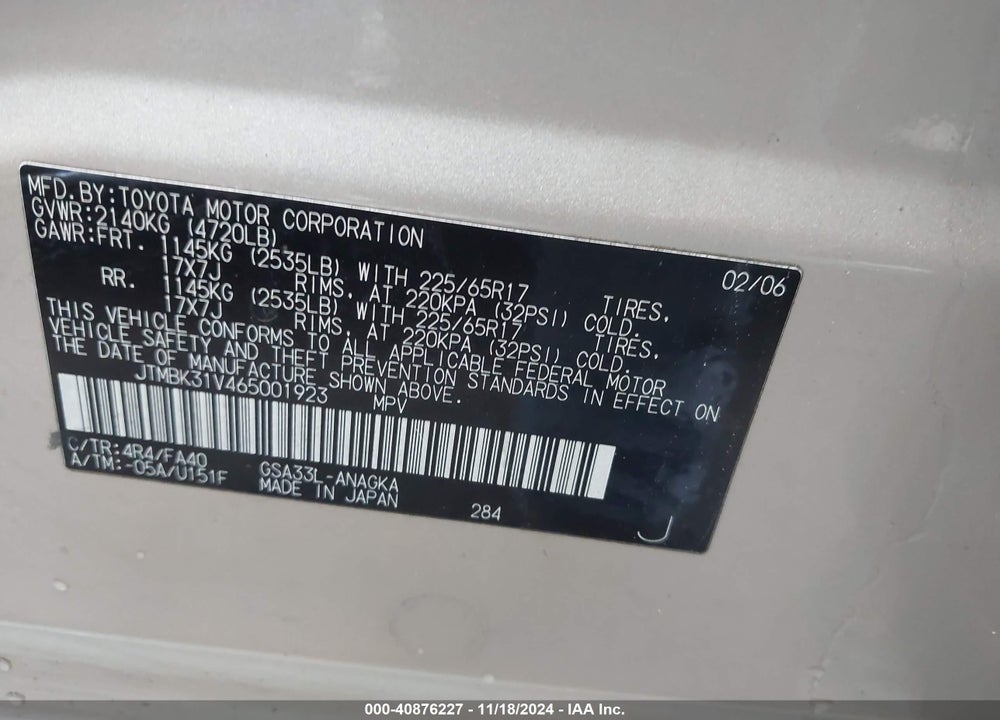 2006 TOYOTA RAV4 LIMITED V6 VIN: JTMBK31V465001923