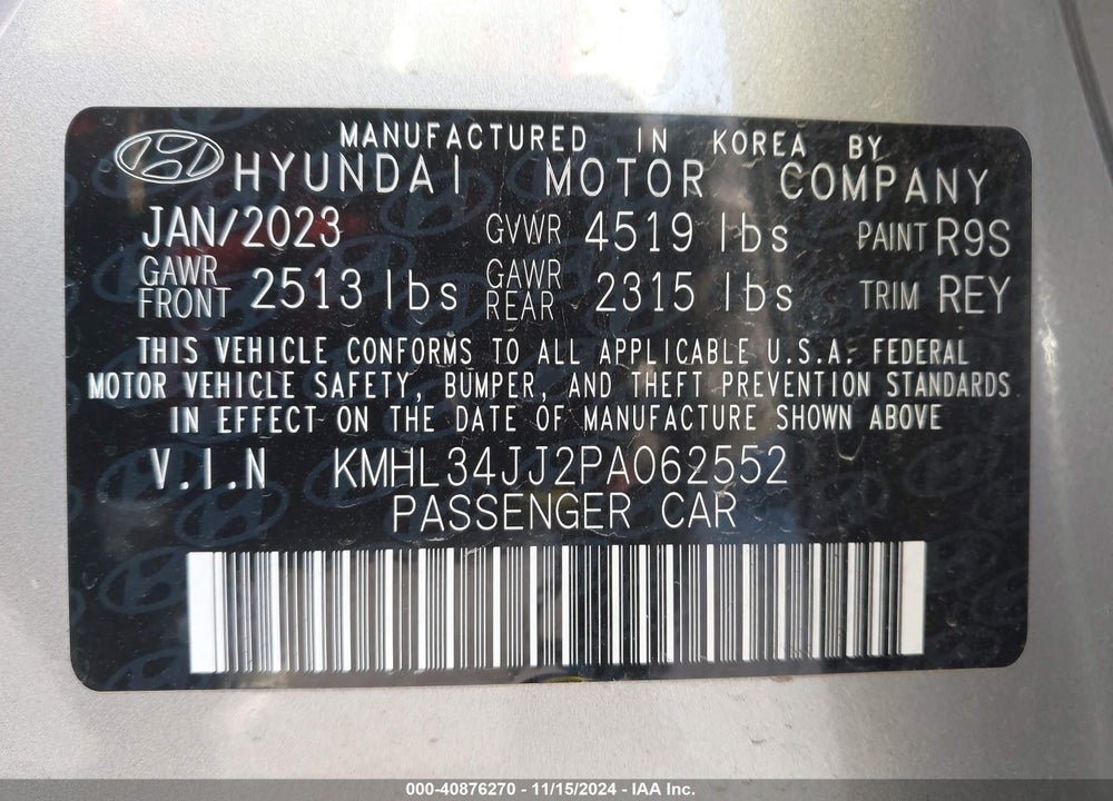 2023 HYUNDAI SONATA HYBRID SEL VIN: KMHL34JJ2PA062552