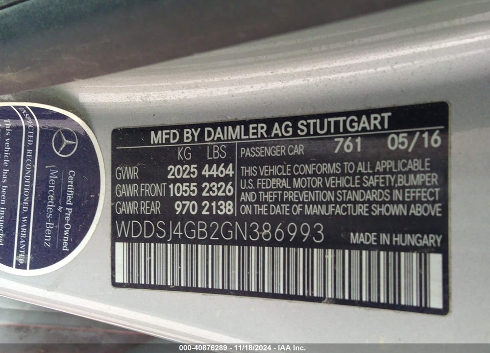 2016 MERCEDES-BENZ CLA 250 4MATIC VIN: WDDSJ4GB2GN386993