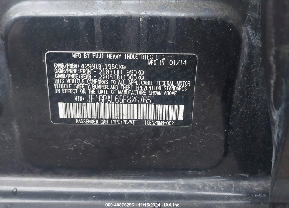 2014 SUBARU IMPREZA 2.0I SPORT PREMIUM VIN: JF1GPAL65E8267651