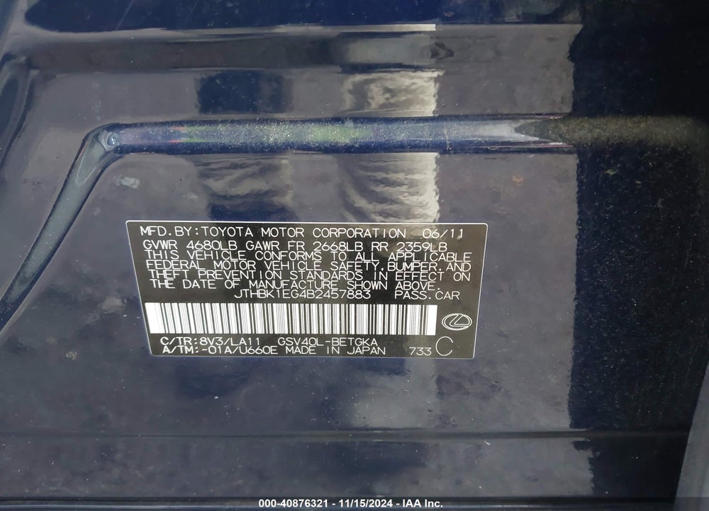 2011 LEXUS ES 350 VIN: JTHBK1EG4B2457883