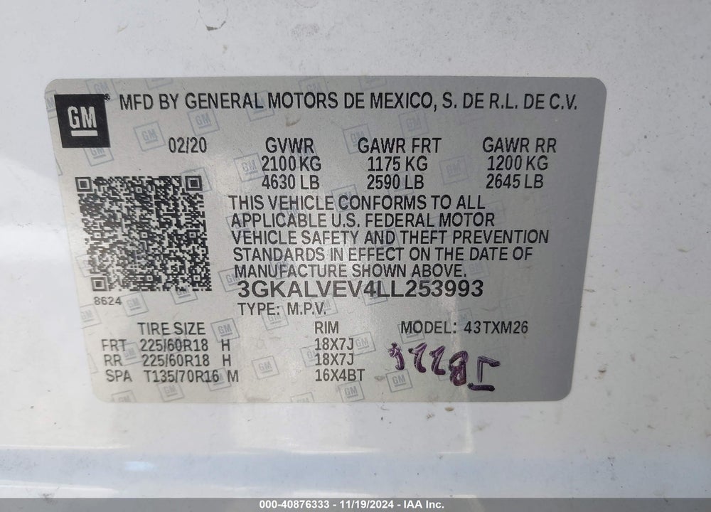 2020 GMC TERRAIN AWD SLT VIN: 3GKALVEV4LL253993