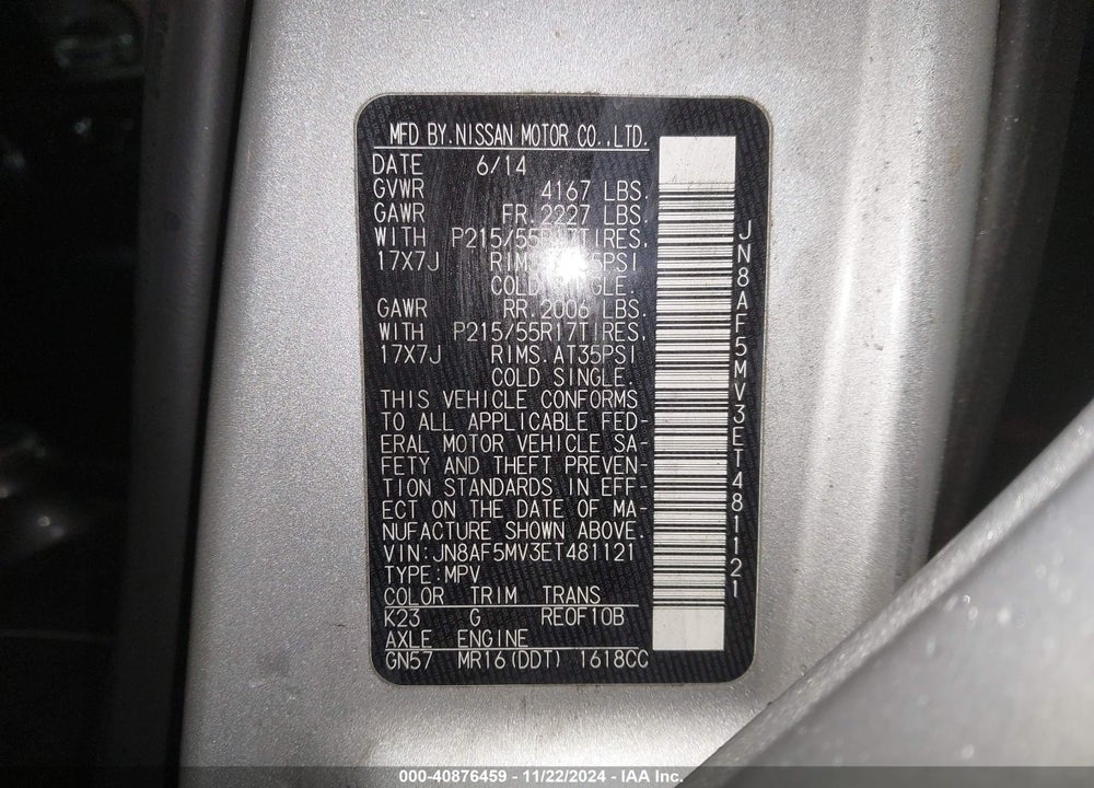 2014 NISSAN JUKE S VIN: JN8AF5MV3ET481121