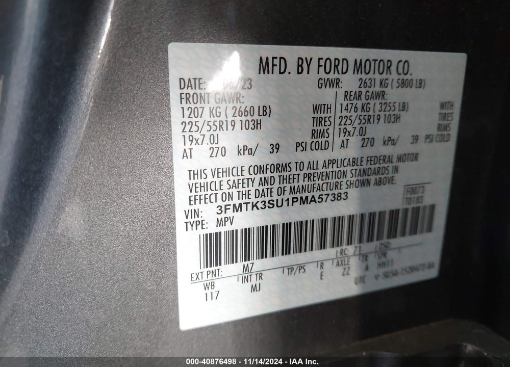 2023 FORD MUSTANG MACH-E PREMIUM VIN: 3FMTK3SU1PMA57383