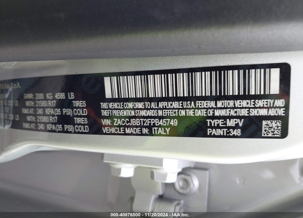 2015 JEEP RENEGADE LATITUDE VIN: ZACCJBBT2FPB45749