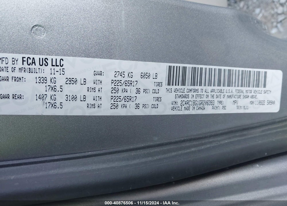 2016 CHRYSLER TOWN & COUNTRY TOURING VIN: 2C4RC1BG1GR206393