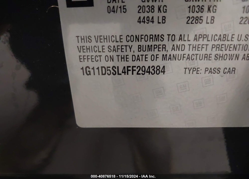 2015 CHEVROLET MALIBU 2LT VIN: 1G11D5SL4FF294384