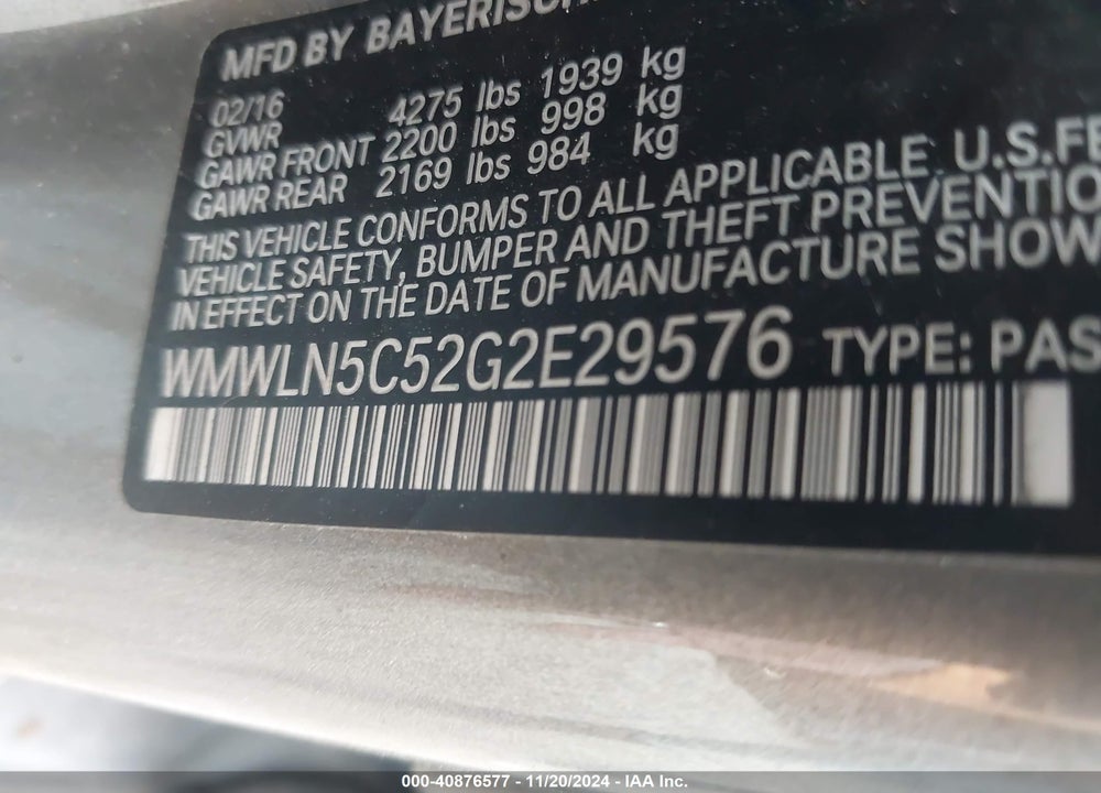2016 MINI CLUBMAN COOPER VIN: WMWLN5C52G2E29576