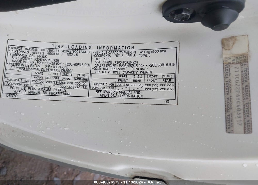 2000 TOYOTA CAMRY SOLARA SE VIN: 2T1CG22P6YC403917