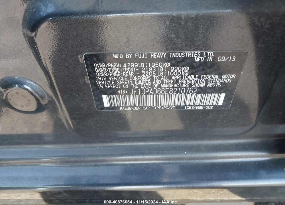 2014 SUBARU IMPREZA 2.0I PREMIUM VIN: JF1GPAD66E8210762