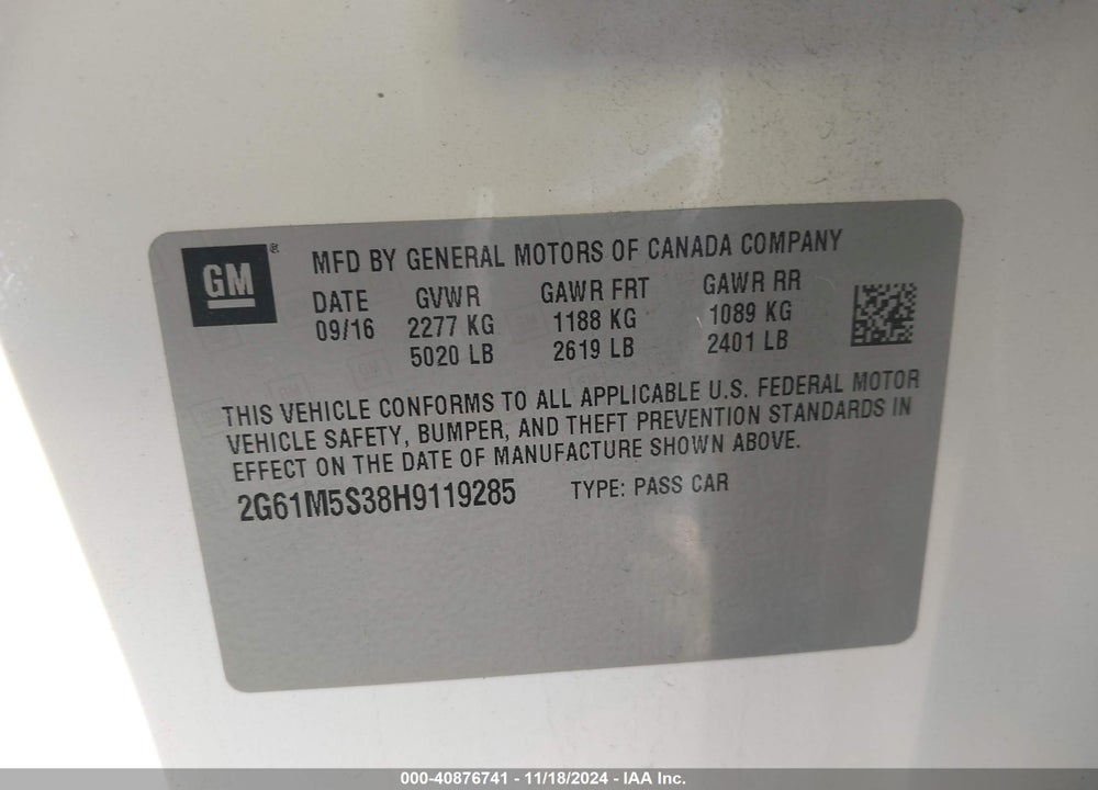 2017 CADILLAC XTS LUXURY VIN: 2G61M5S38H9119285