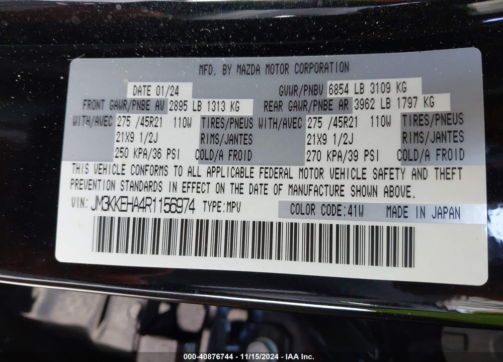 2024 MAZDA CX-90 PHEV PREMIUM PLUS VIN: JM3KKEHA4R1156974