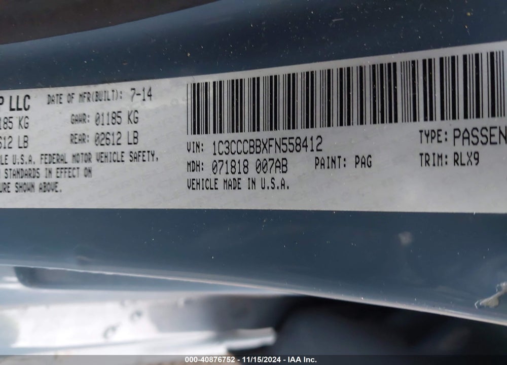 2015 CHRYSLER 200 S VIN: 1C3CCCBBXFN558412