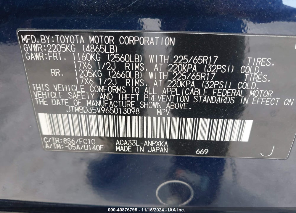 2006 TOYOTA RAV4 VIN: JTMBD35V965013098