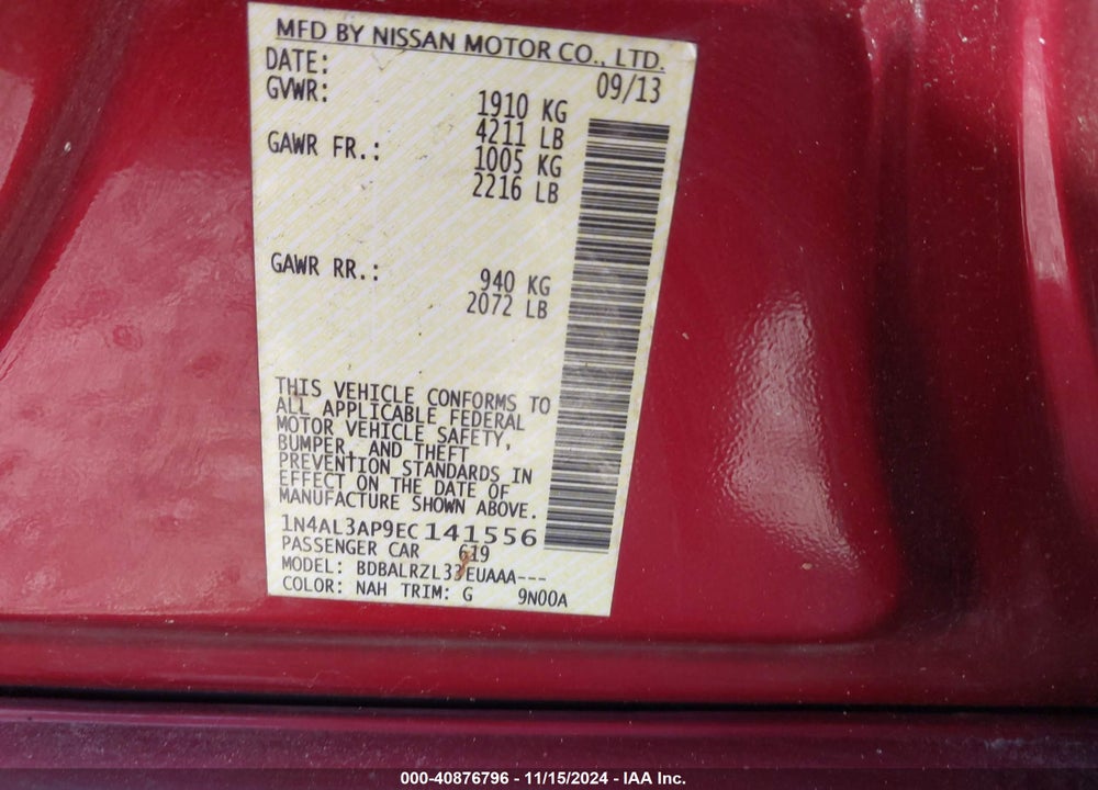 2014 NISSAN ALTIMA VIN: 1N4AL3AP9EC141556