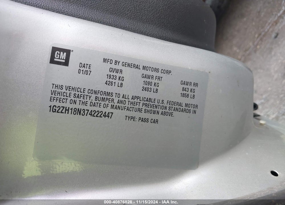 2007 PONTIAC G6 VIN: 1G2ZH18N374222447