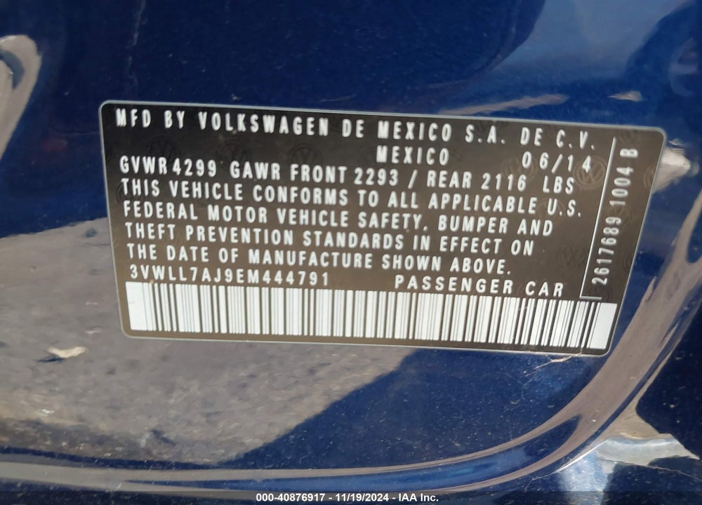 2014 VOLKSWAGEN JETTA 2.0L TDI VIN: 3VWLL7AJ9EM444791