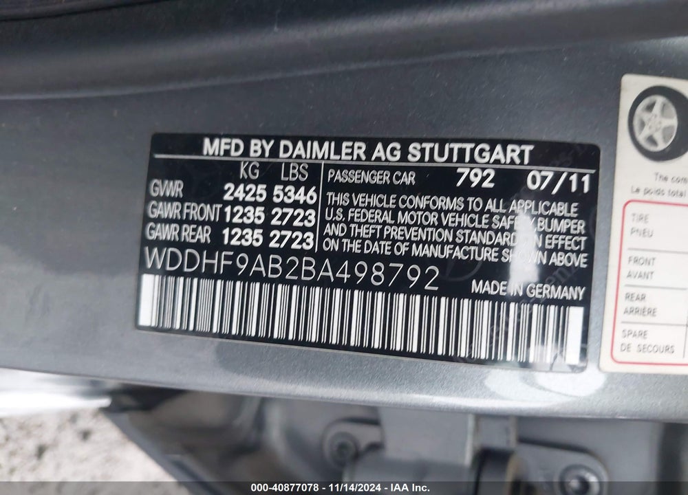 2011 MERCEDES-BENZ E 550 4MATIC VIN: WDDHF9AB2BA498792