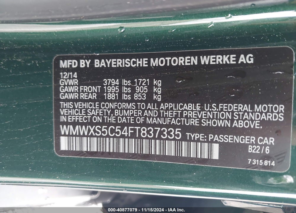 2015 MINI HARDTOP COOPER VIN: WMWXS5C54FT837335