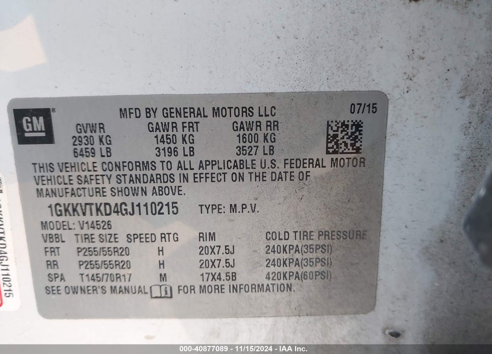 2016 GMC ACADIA DENALI VIN: 1GKKVTKD4GJ110215