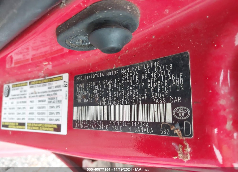 2009 TOYOTA MATRIX VIN: 2T1KU40E39C021914