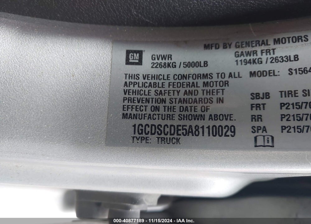 2010 CHEVROLET COLORADO 1LT VIN: 1GCDSCDE5A8110029