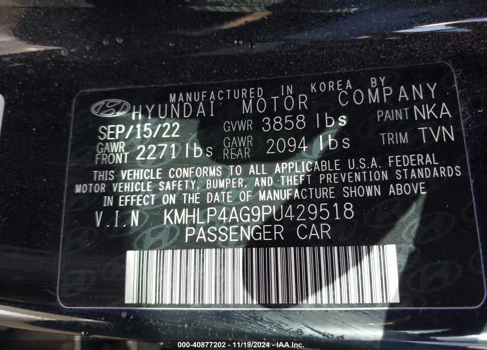 2023 HYUNDAI ELANTRA LIMITED VIN: KMHLP4AG9PU429518