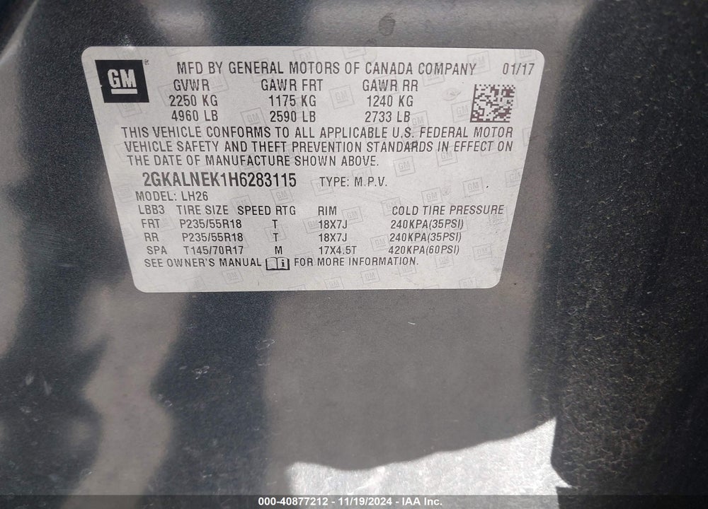 2017 GMC TERRAIN SLE-2 VIN: 2GKALNEK1H6283115