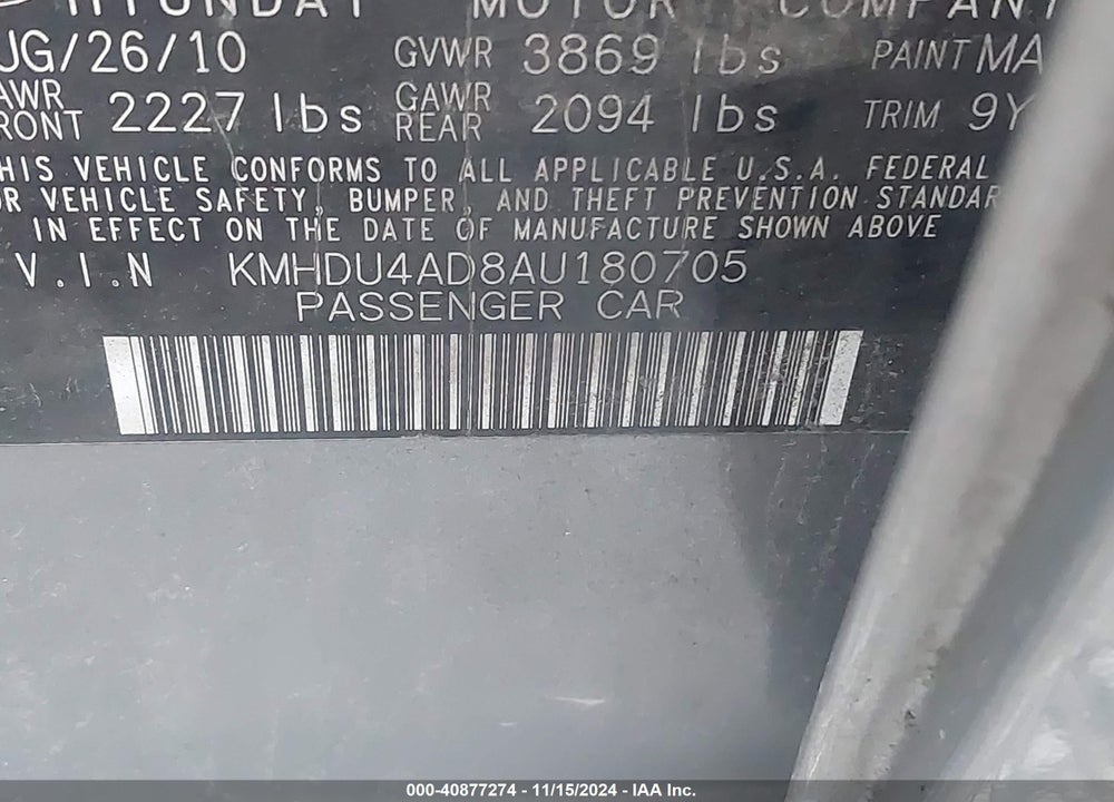 2010 HYUNDAI ELANTRA GLS VIN: KMHDU4AD8AU180705