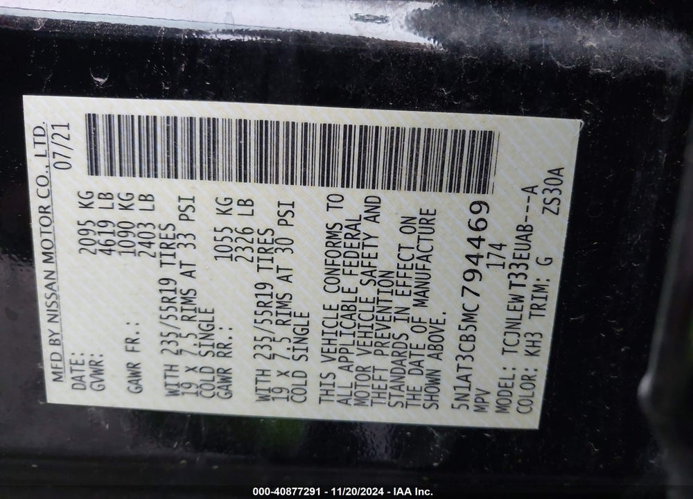 2021 NISSAN ROGUE SL INTELLIGENT AWD VIN: 5N1AT3CB5MC794469
