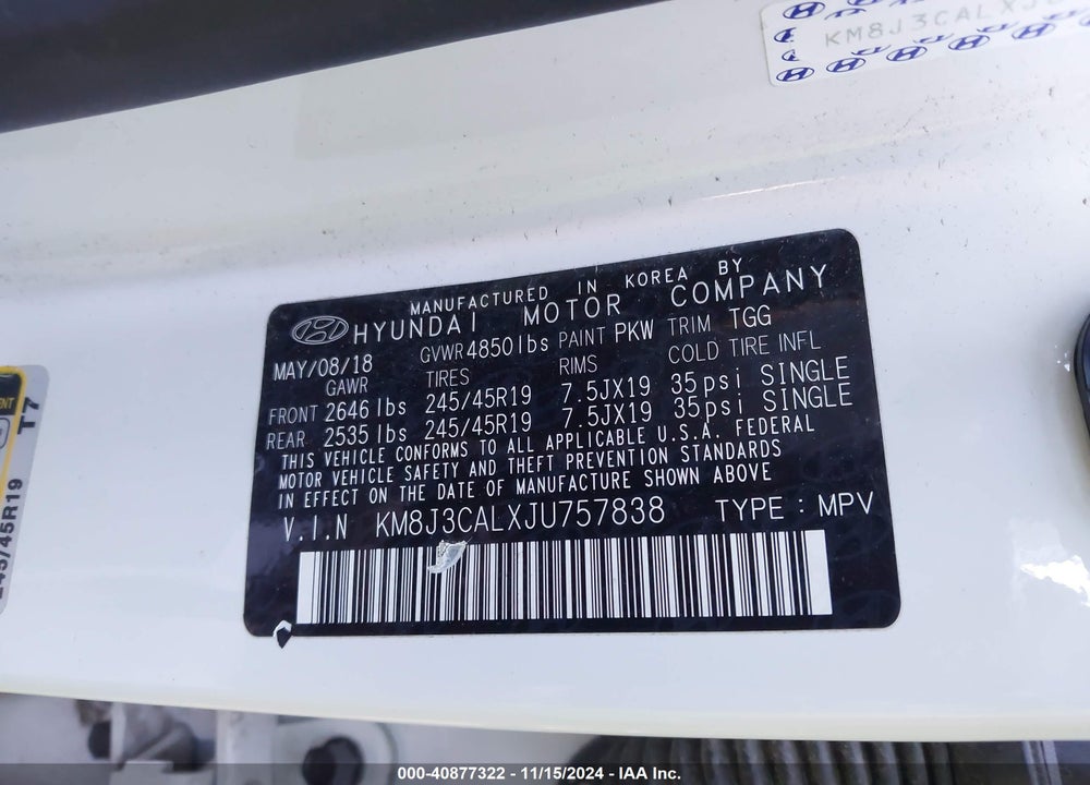 2018 HYUNDAI TUCSON SPORT VIN: KM8J3CALXJU757838