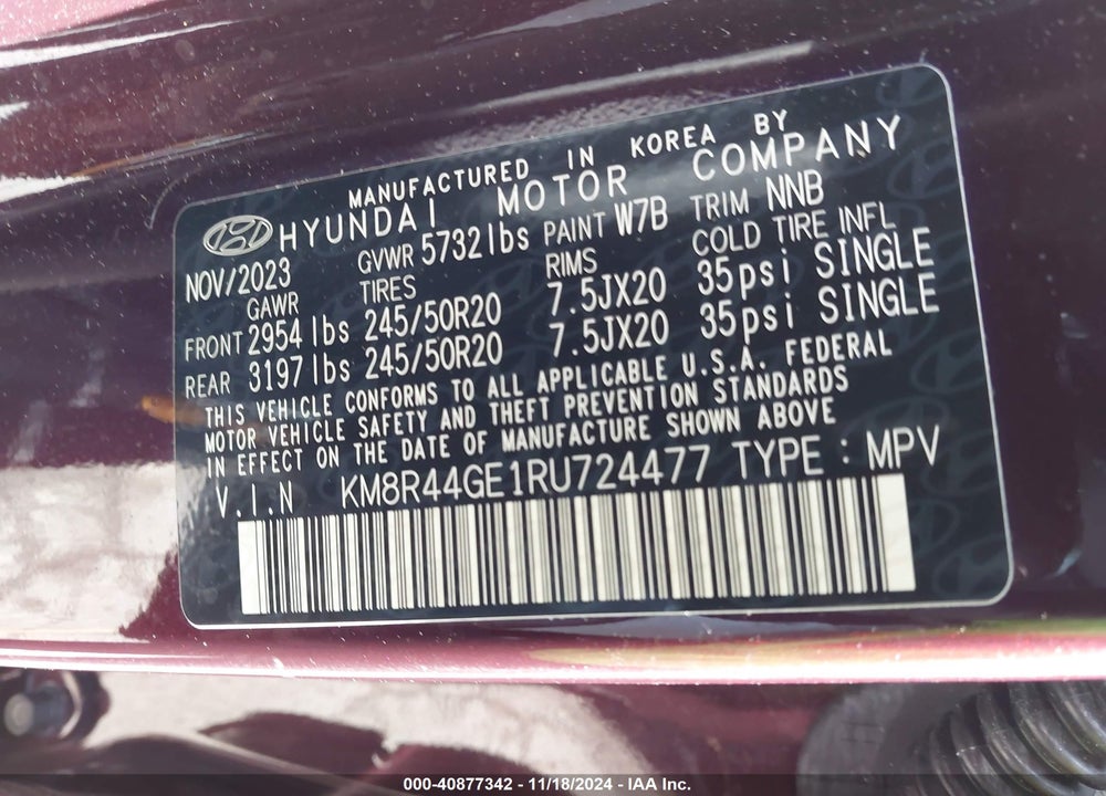 2024 HYUNDAI PALISADE SEL VIN: KM8R44GE1RU724477