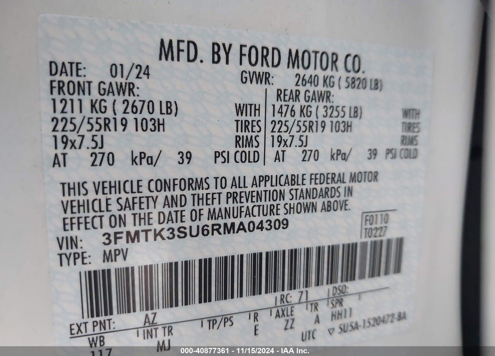 2024 FORD MUSTANG MACH-E PREMIUM VIN: 3FMTK3SU6RMA04309