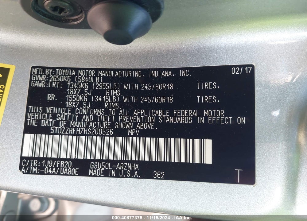 2017 TOYOTA HIGHLANDER LE VIN: 5TDZZRFH7HS200526