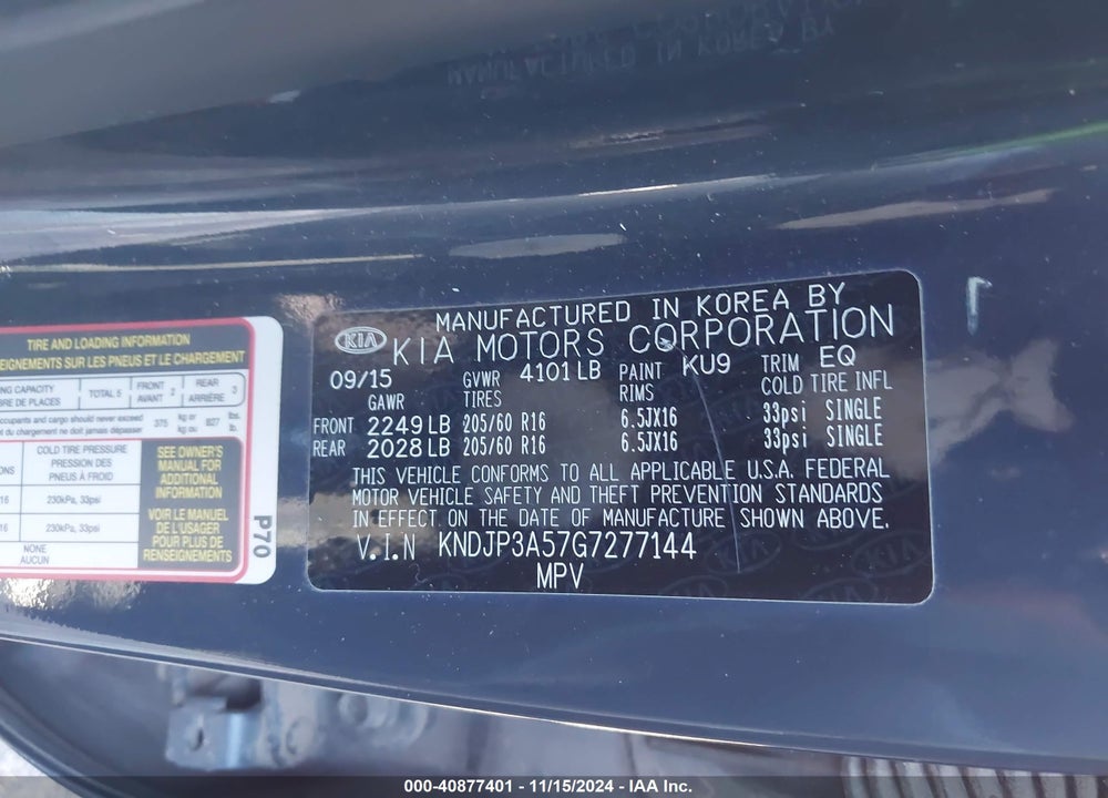 2016 KIA SOUL VIN: KNDJP3A57G7277144
