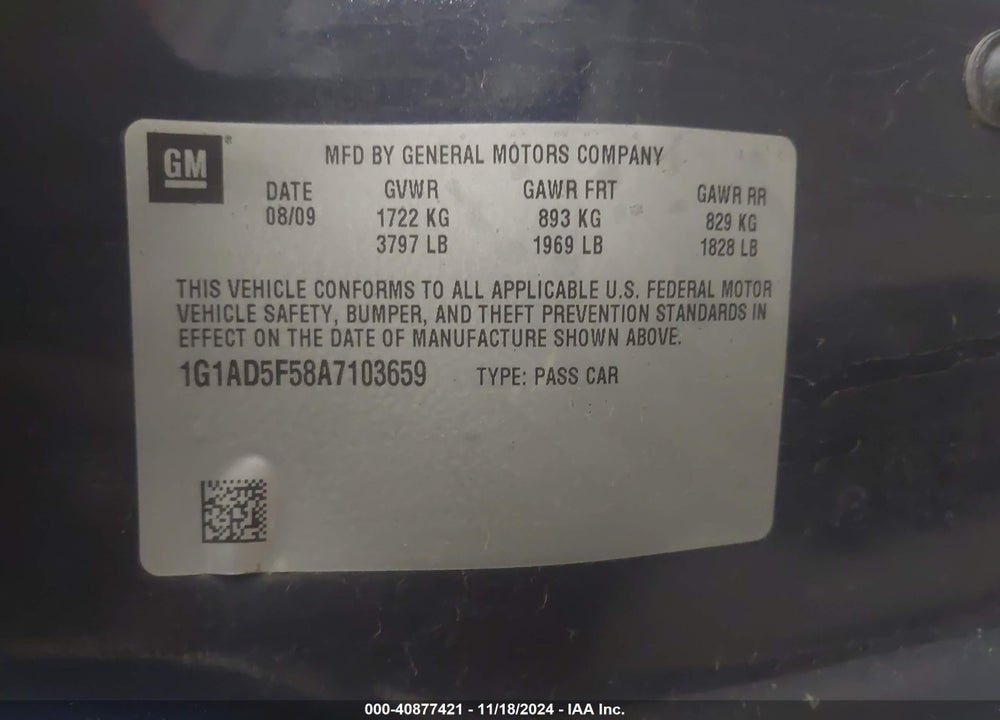 2010 CHEVROLET COBALT LT VIN: 1G1AD5F58A7103659