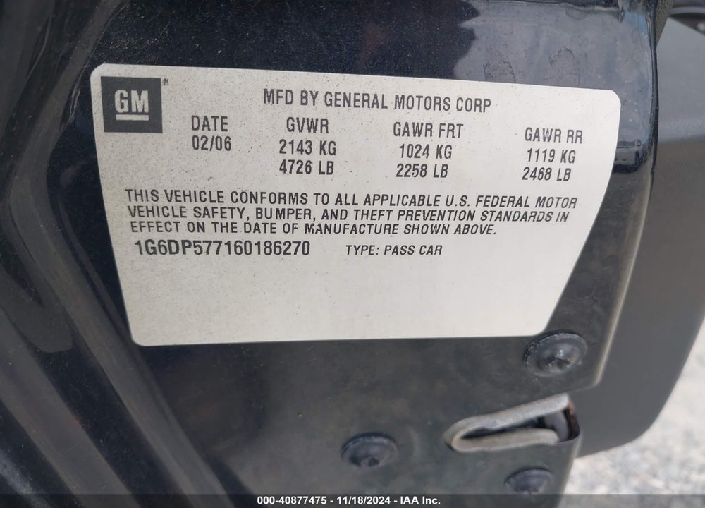 2006 CADILLAC CTS STANDARD VIN: 1G6DP577160186270