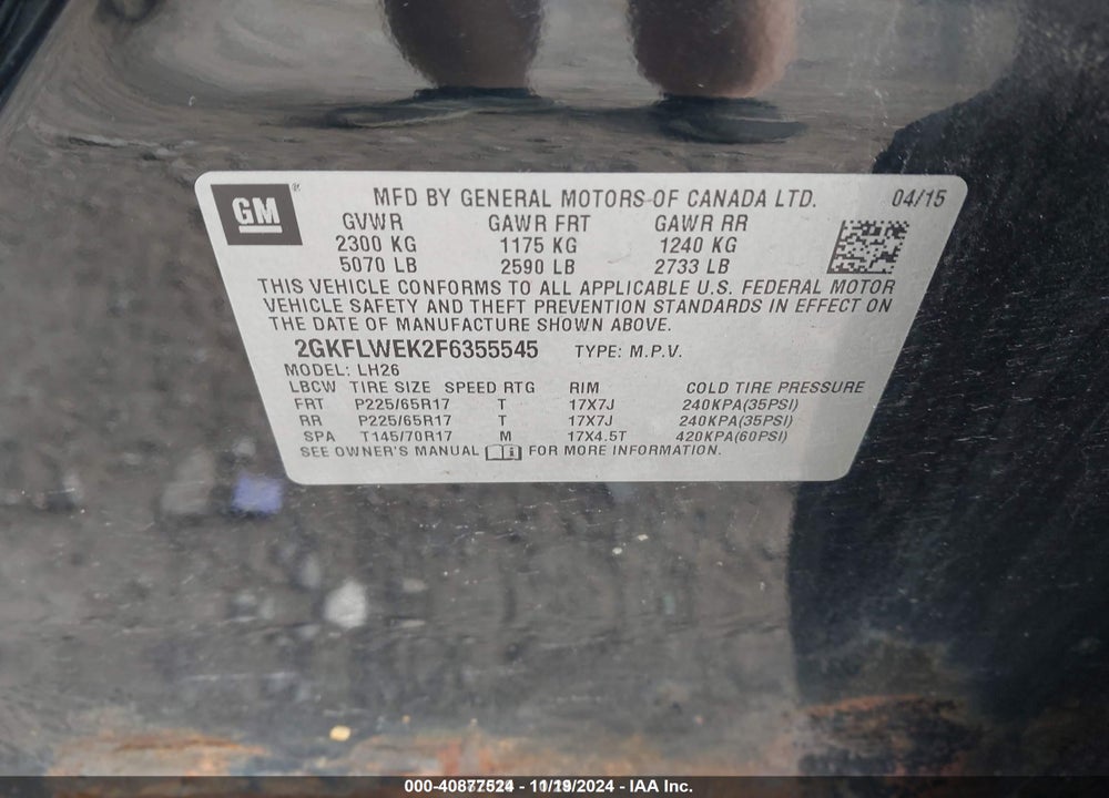 2015 GMC TERRAIN SLE-2 VIN: 2GKFLWEK2F6355545