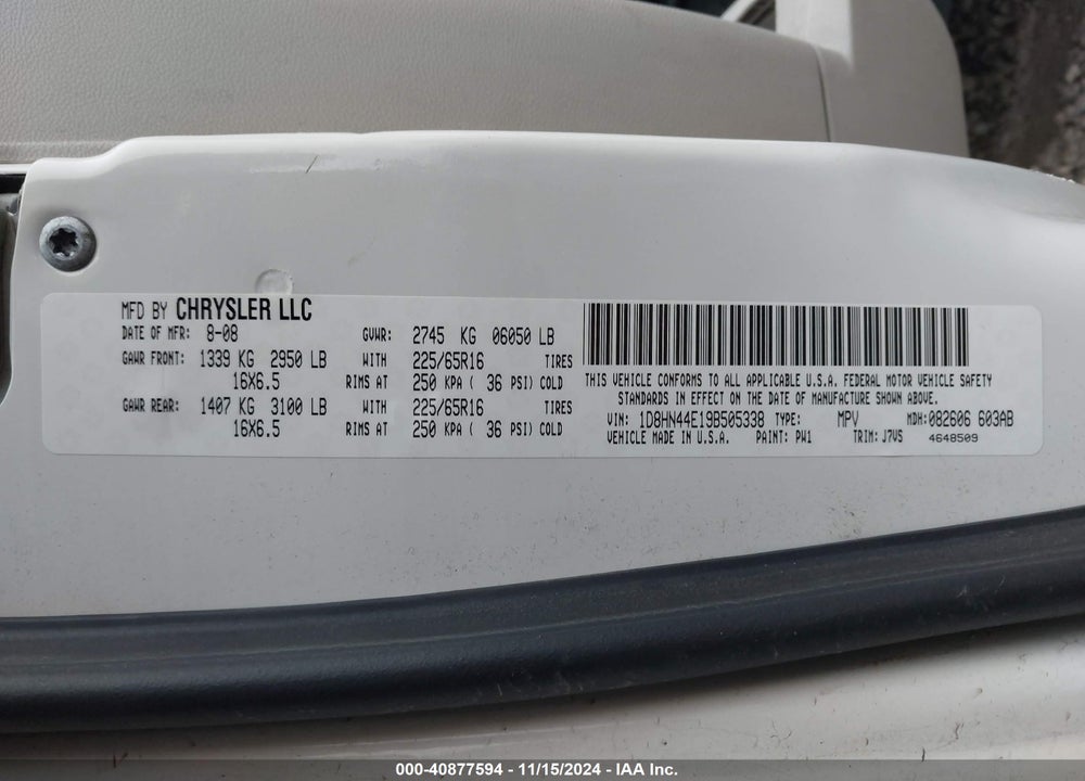 2009 DODGE GRAND CARAVAN SE VIN: 1D8HN44E19B505338