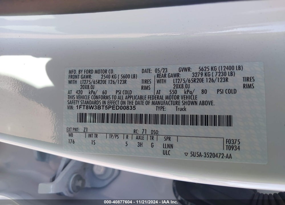 2023 FORD F-350 XL VIN: 1FT8W3BT5PED00835