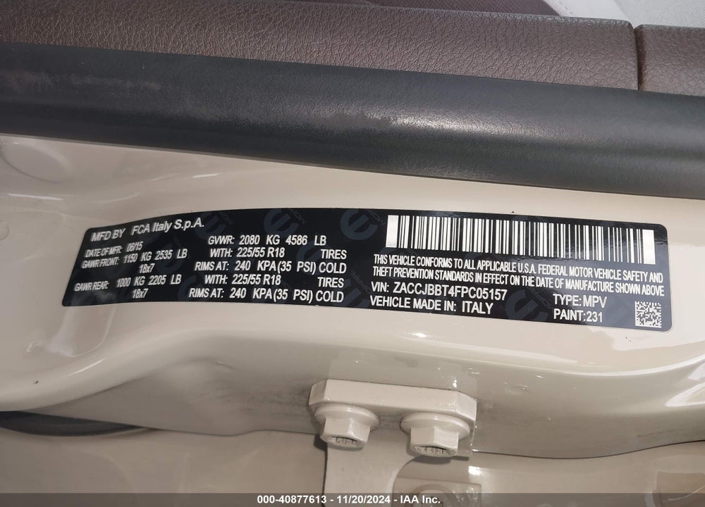 2015 JEEP RENEGADE LATITUDE VIN: ZACCJBBT4FPC05157
