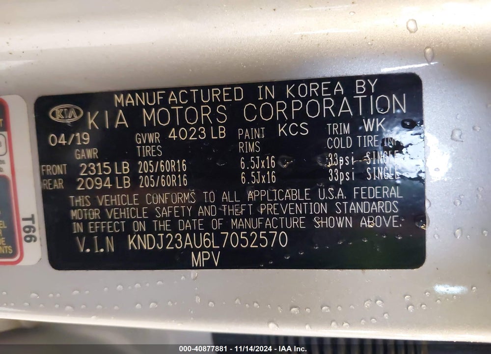 2020 KIA SOUL LX VIN: KNDJ23AU6L7052570