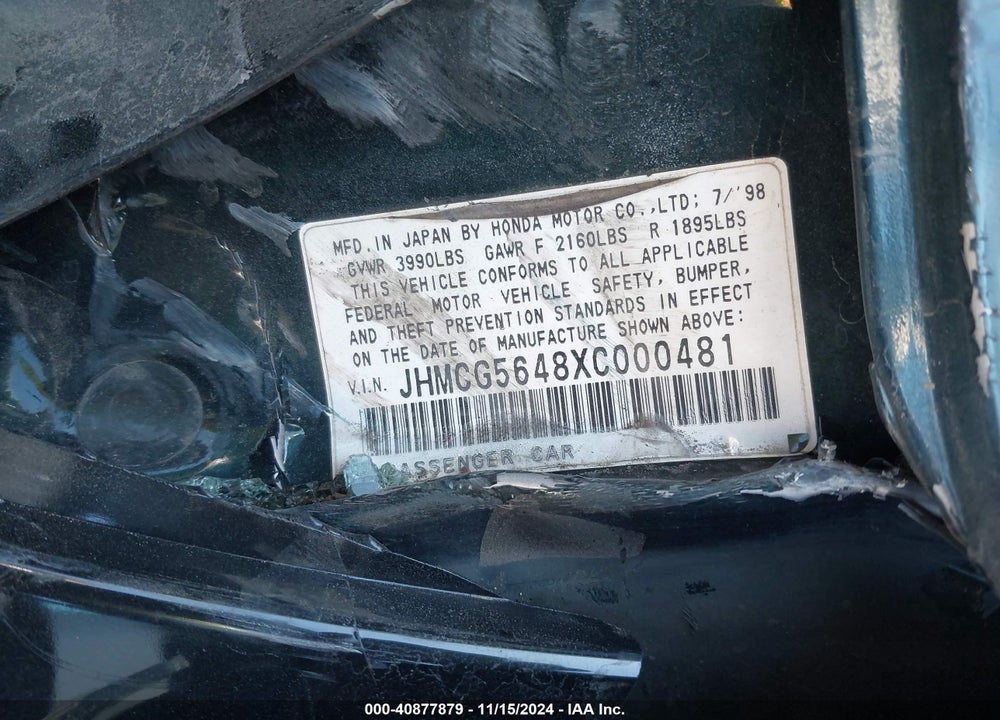 1999 HONDA ACCORD LX VIN: JHMCG5648XC000481