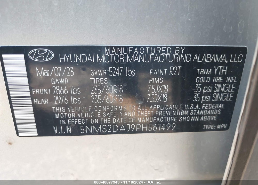 2023 HYUNDAI SANTA FE SEL VIN: 5NMS2DAJ9PH561499