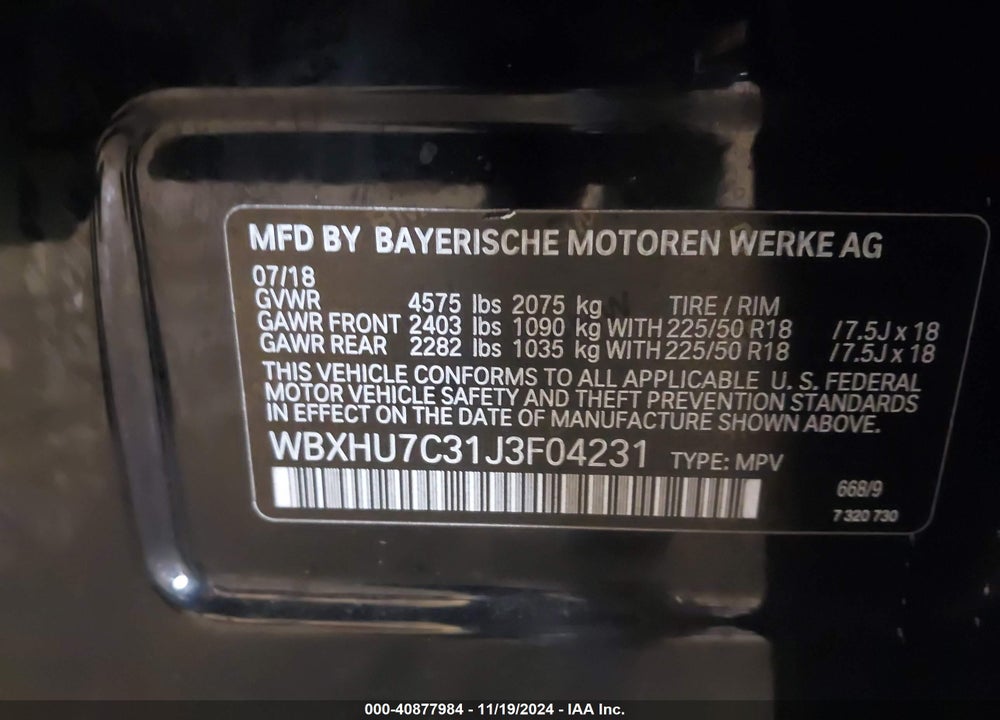 2018 BMW X1 SDRIVE28I VIN: WBXHU7C31J3F04231